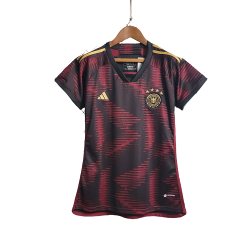 Camisa Alemanha Away Adidas Torcedor 2022/23 Feminina Vermelho Vinho e Preto