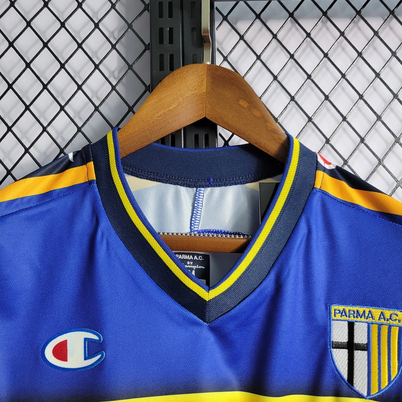 Camisa Retrô Parma Home Champion 2001/02 Masculino Azul e Amarelo