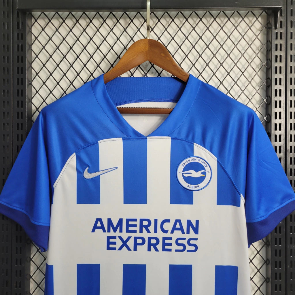 Camisa Brighton I Home 2023/24 Nike Torcedor Masculino Branco e Azul