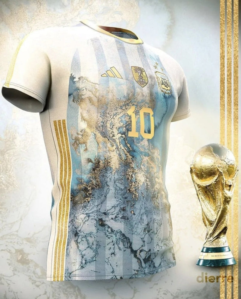 Camisa Edição Especial Mapa Ouro Argentina - Masculino - Branco - Azul e Dourada