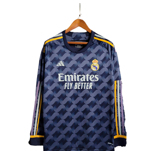 Camisa Real Madrid Away Adidas Torcedor 2023/24 (Manga longa) Azul/Preta
