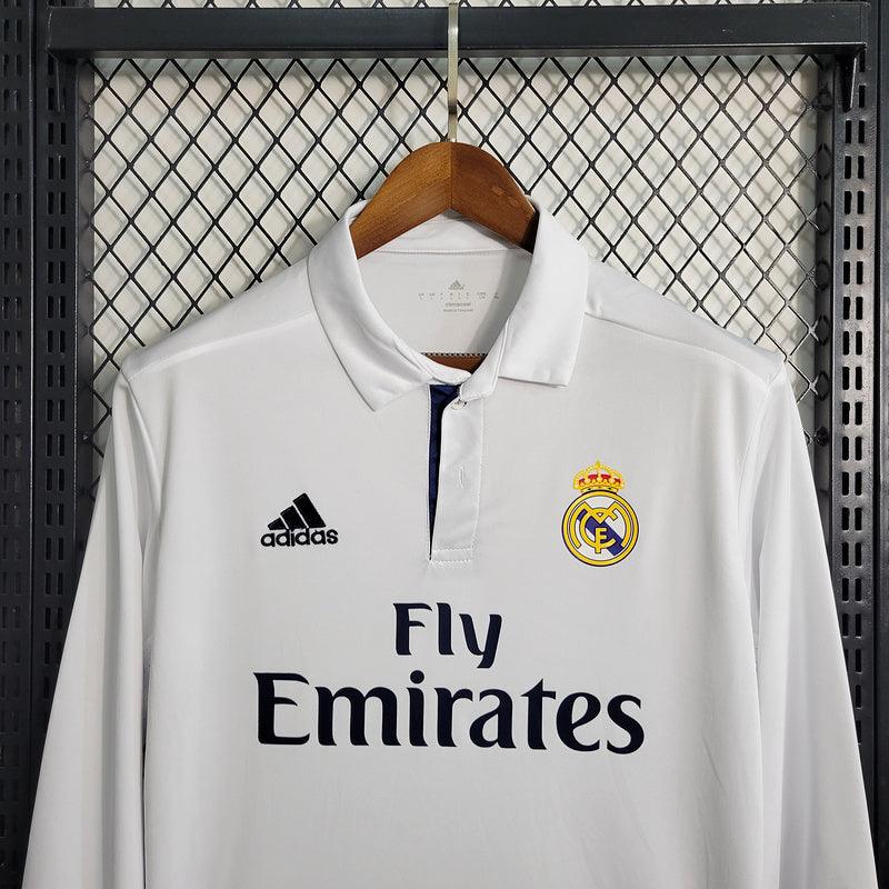 Camisa Retrô Real Madrid Manga Longa Adidas 2016/17 Masculino Branco