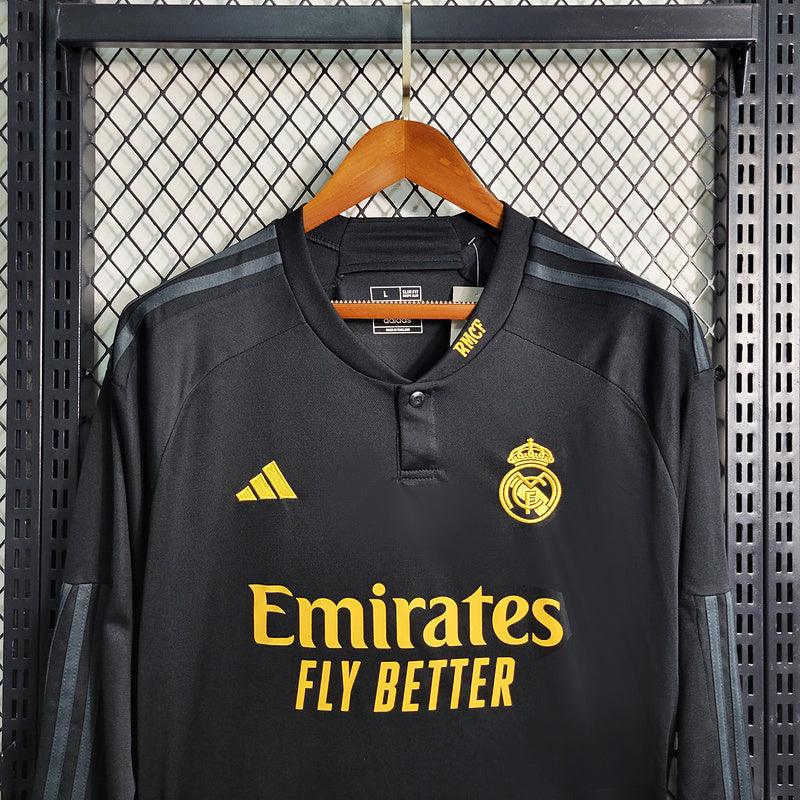 Camisa Real Madrid Away Manga Longa 23/24 Adidas Torcedor Masculina - Preto