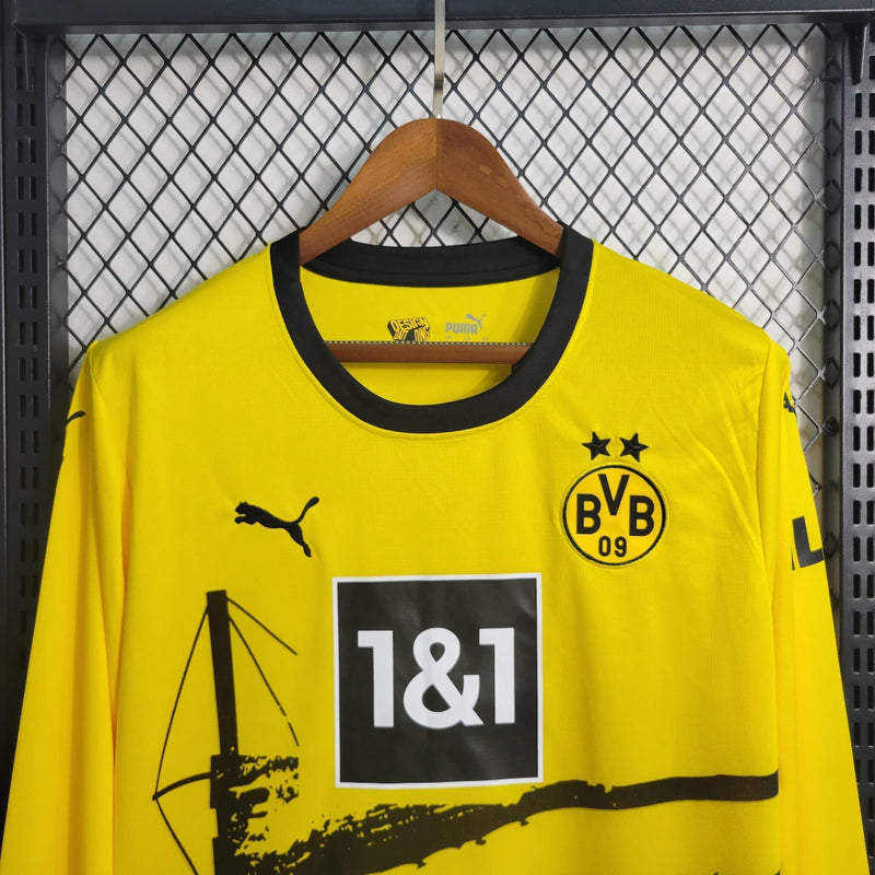 Camisa Borussia Dortmund I Puma 23/24 Manga longa Torcedor Masculino Amarelo