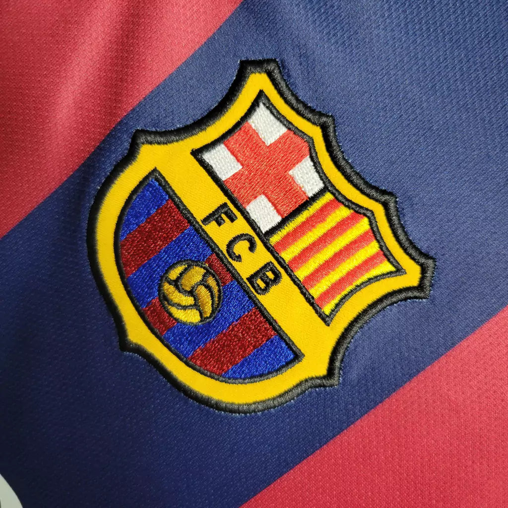 Camisa Retro Barcelona Nike Manga Longa 2014/15 Masculino Azul e Grená