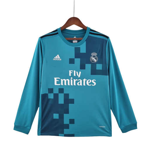 Camisa Retrô Real Madrid II Away 2017/18 Manga Longa Masculino Azul