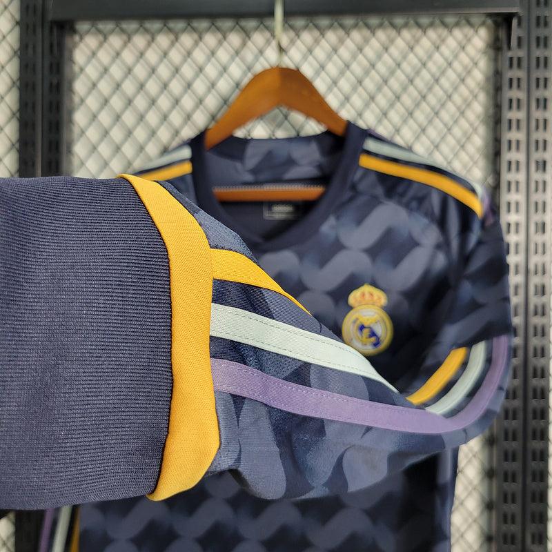 Camisa Real Madrid Away Adidas Torcedor 2023/24 (Manga longa) Azul/Preta