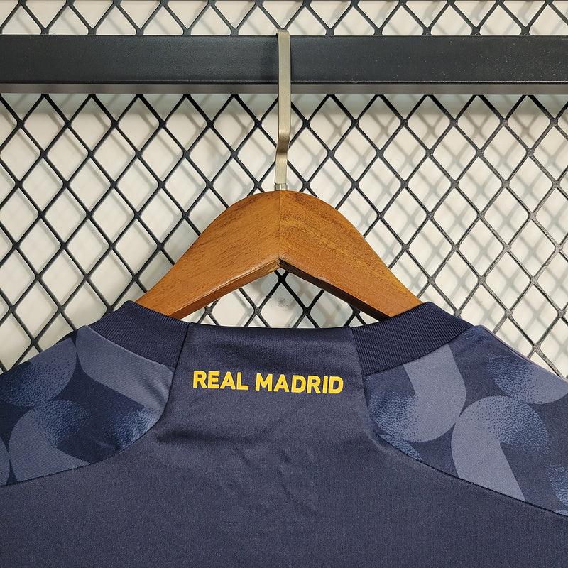 Camisa Real Madrid Away Adidas Torcedor 2023/24 (Manga longa) Azul/Preta