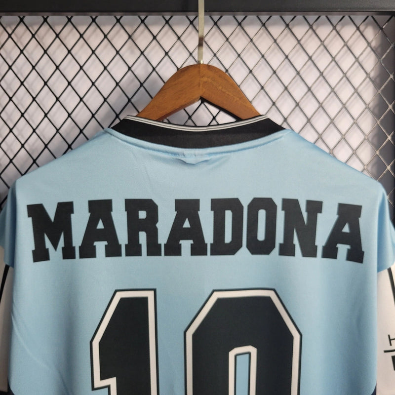 Camisa Retro Seleção Argentina Maradona Edição Comemorativa Azul e Branco