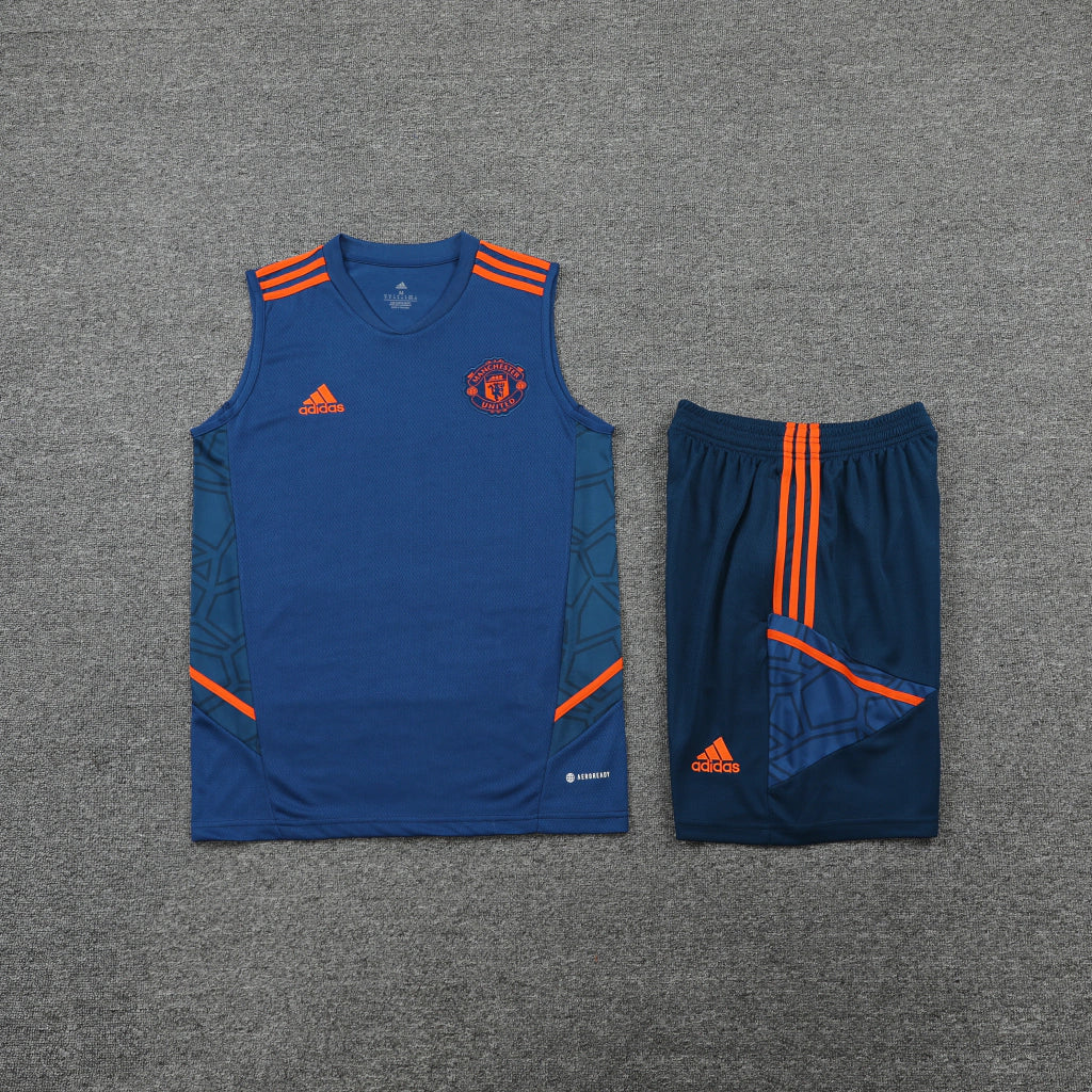 Conjunto Regata Manchester United 22/23 Adidas - Azul+Laranja