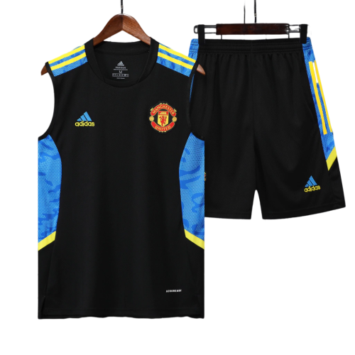 Conjunto Regata Manchester United 21/22 Adidas - Preto + Azul + Amarelo