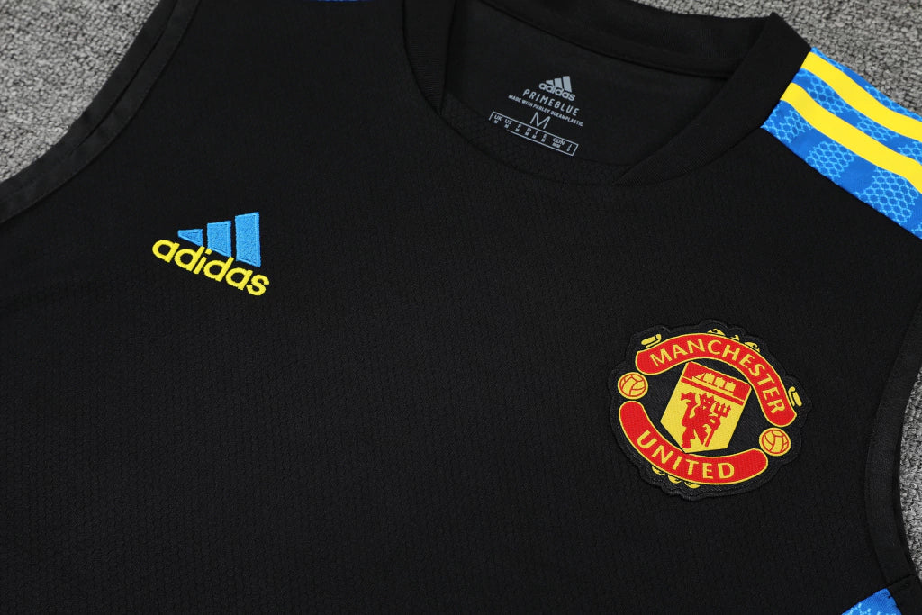 Conjunto Regata Manchester United 21/22 Adidas - Preto + Azul + Amarelo