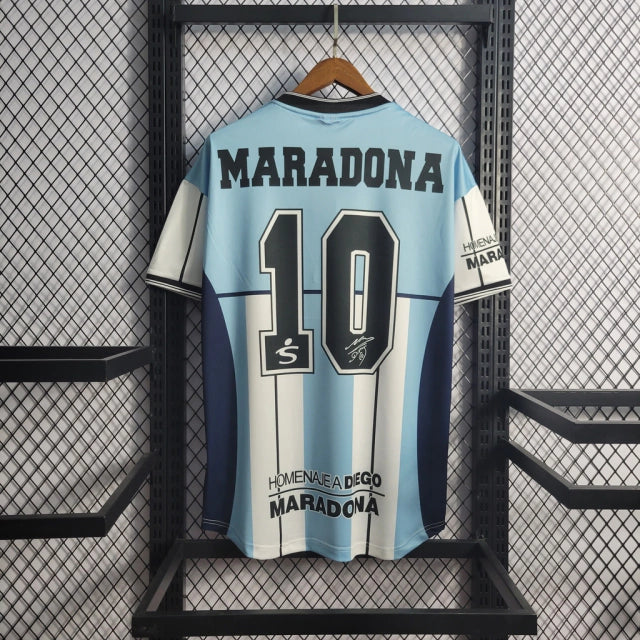 Camisa Retro Seleção Argentina Maradona Edição Comemorativa Azul e Branco