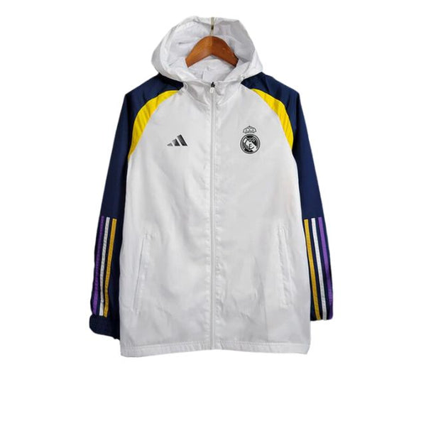 Jaqueta Corta-Vento Real Madrid 23/24 Masculino Adidas - Branco Azul Amarelo