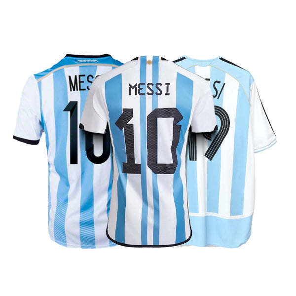 Kit Camisas Messi Copa (Argentina 2022, Argentina 2014, Argentina 2006)