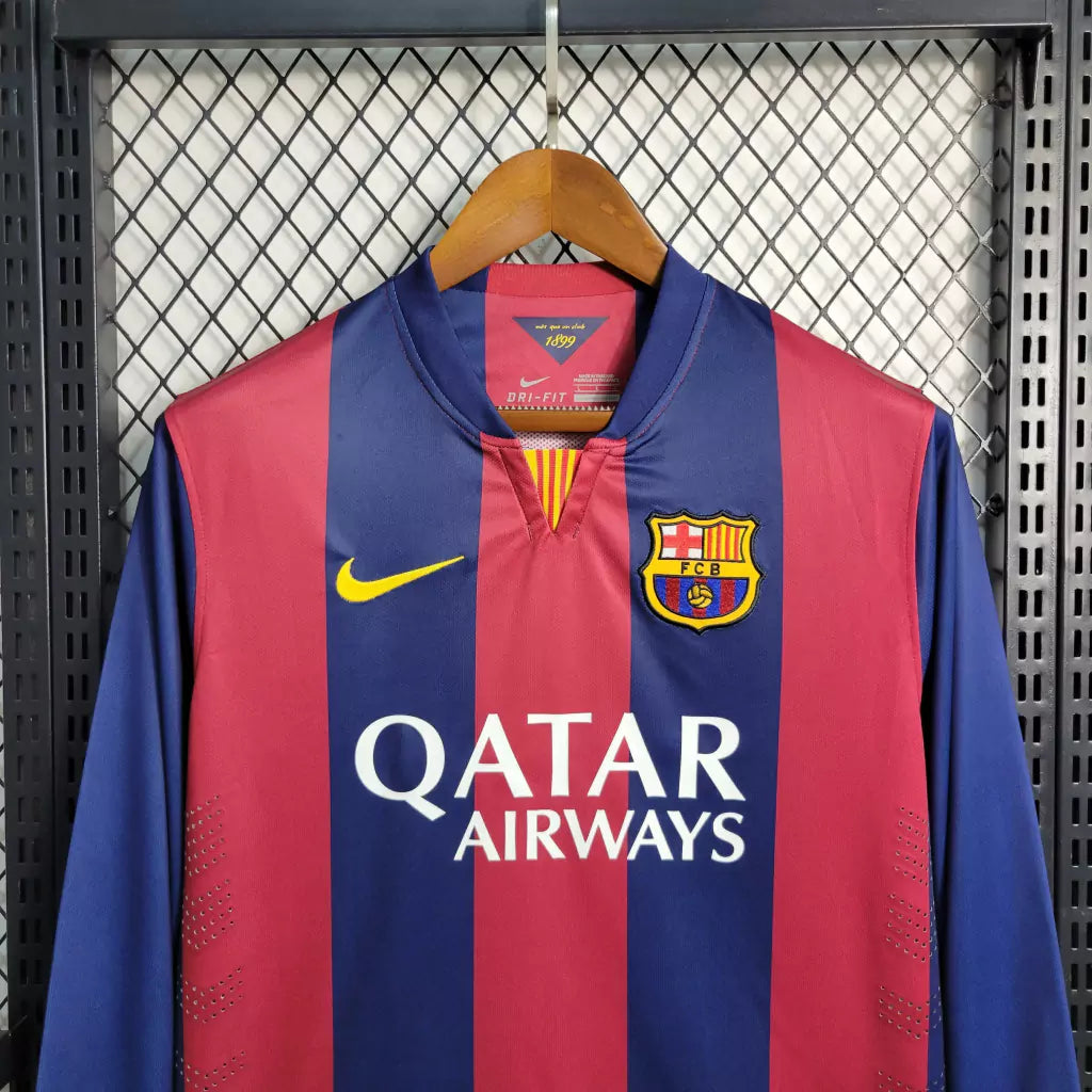 Camisa Retro Barcelona Nike Manga Longa 2014/15 Masculino Azul e Grená