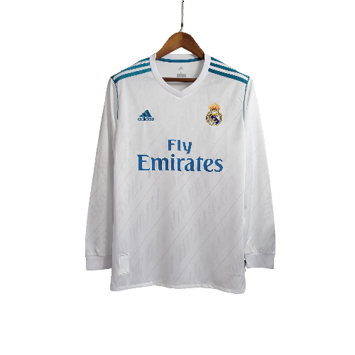 Camisa Retrô Real Madrid I Home Adidas 2017/18  Manga Longa Masculino Branco