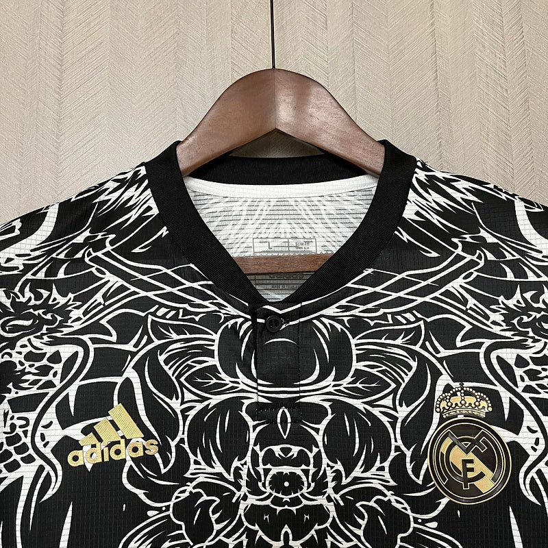 Camisa Real Madrid Dragão Dourado Adidas Torcedor 2023/24 Masculino Preto