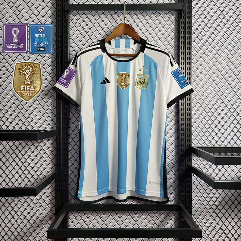 Camisa Argentina I Home 2022/23 Adidas Torcedor Masculino Azul e Branco (3 ESTRELAS)