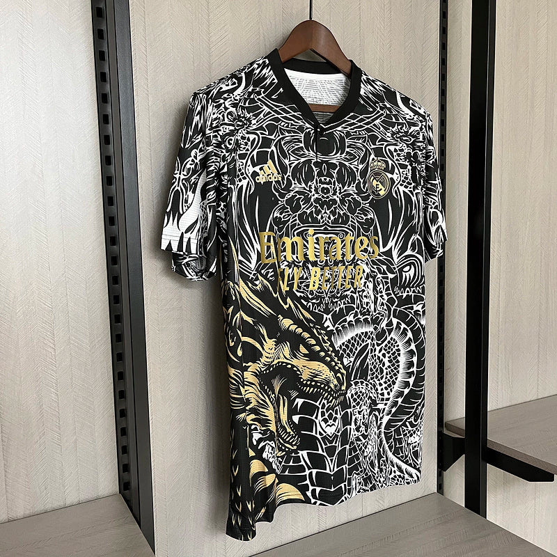 Camisa Real Madrid Dragão Dourado Adidas Torcedor 2023/24 Masculino Preto