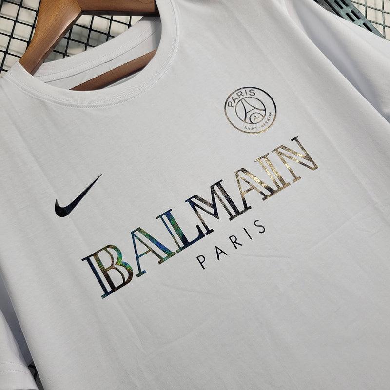 Camisa PSG x Balmain 2023/24 White Refletiva- Branco