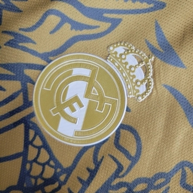 Camisa Real Madrid Edição Dragão Adidas Torcedor 2023/24 Masculino Dourado