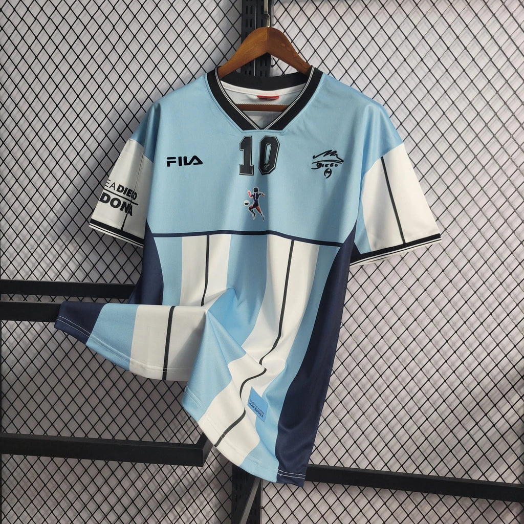 Camisa Retro Seleção Argentina Maradona Edição Comemorativa Azul e Branco