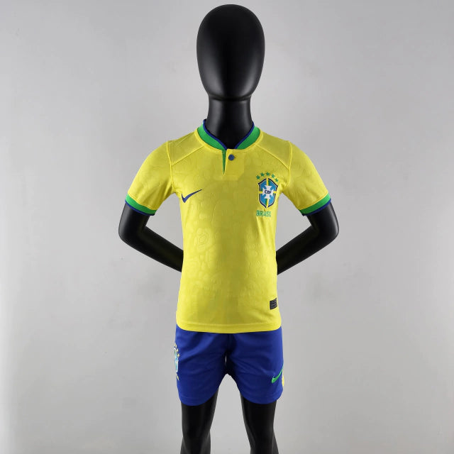 Kit Infantil Camisa + Shorts Infantil Seleção Brasileira - Amarela