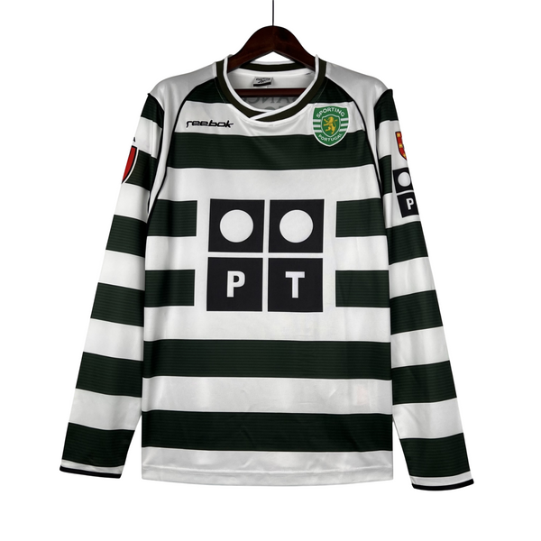 Camisa Retro Sporting 01/03 Home Manga Longa - Listrado