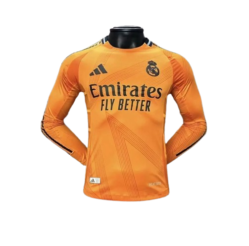 Camisa Real Madrid II Away 2024/25 Torcedor Manga Longa Masculina Laranja