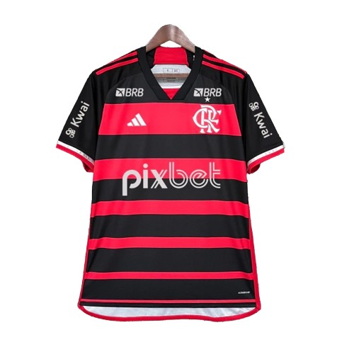 Camisa Flamengo I 2024/25 Todos Os Patrocínios Torcedor Adidas Masculina Vermelho e preto