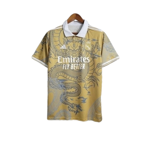 Camisa Real Madrid Edição Dragão Adidas Torcedor 2023/24 Masculino Dourado