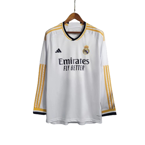 Camisa Real Madrid I Manga Longa - 2023/24 Torcedor Adidas Masculino Branco