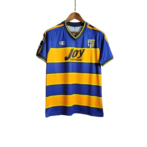 Camisa Retrô Parma Home Champion 2001/02 Masculino Azul e Amarelo