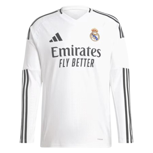 Camisa Real Madrid I Home 2024/25 Torcedor Manga Longa Masculina Branco