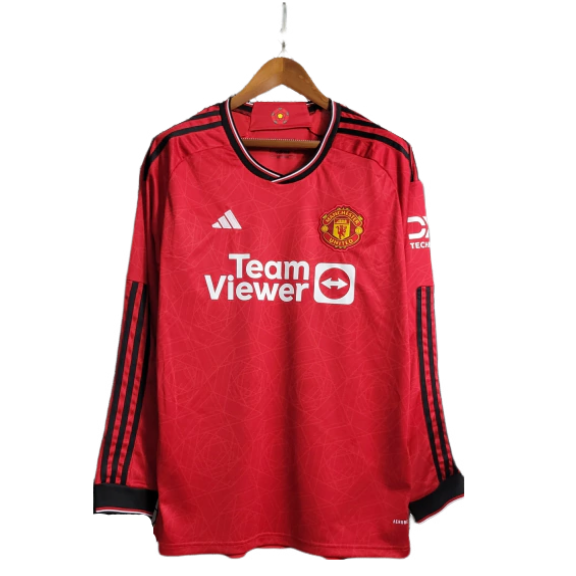 Camisa Adidas Manchester United I 23/24 Torcedor- Manga Longa Vermelho