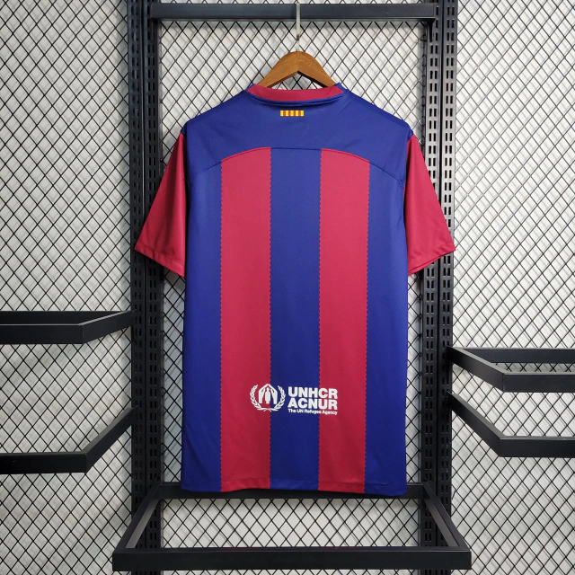 Camisa Barcelona I Home Nike Torcedor 2023/24 Masculino Azul e Grená