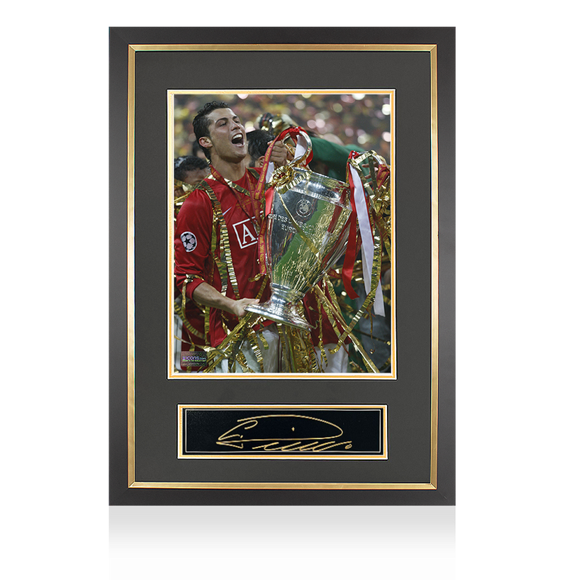 Placa e porta-Retratos Assinados por Cristiano Ronaldo: Vencedor da UEFA Champions League de 2008