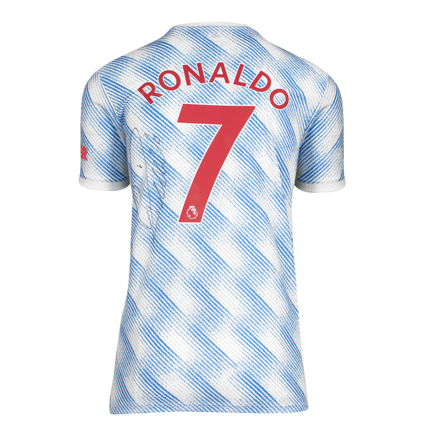 Cristiano Ronaldo, camisa oficial da UEFA Champions League Assinada e Emoldurada pelo herói Manchester United 2021-22