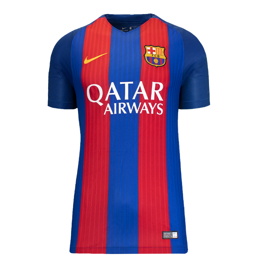 Quadro Ronaldinho camisa oficial da Liga dos Campeões da UEFA Assinada e Emoldurada como herói do FC Barcelona 2016-17 Home com números estilo torcedor