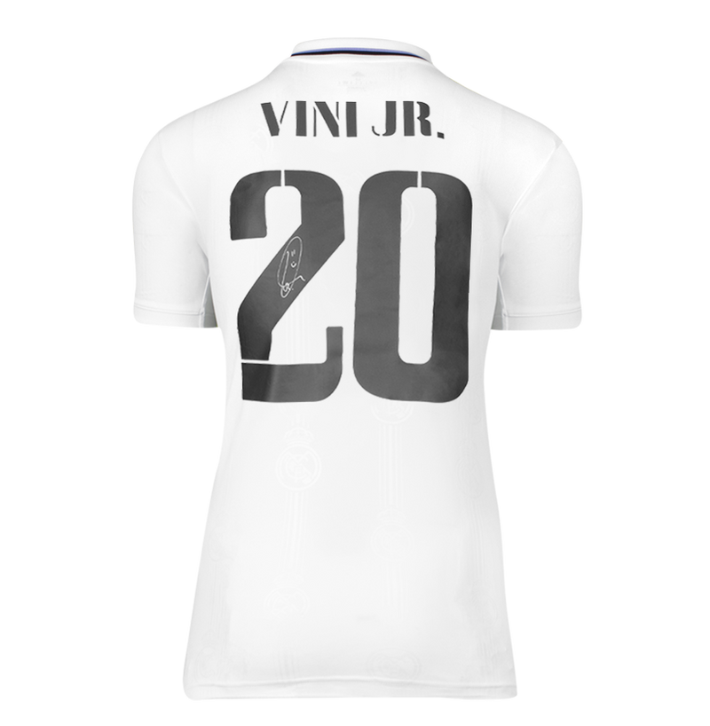 Camisa Autografada Vinicius Jr, camisa oficial da UEFA Champions League Assinada  e Emoldurada pelo Real Madrid CF 2022-23 com números estilo torcedor