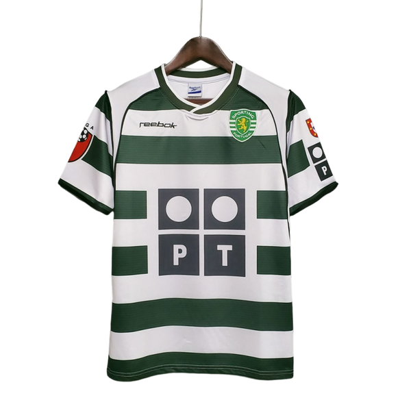 Camisa Retrô Sporting Portugal Home Reebok 2002/03 Masculino Verde e Branco