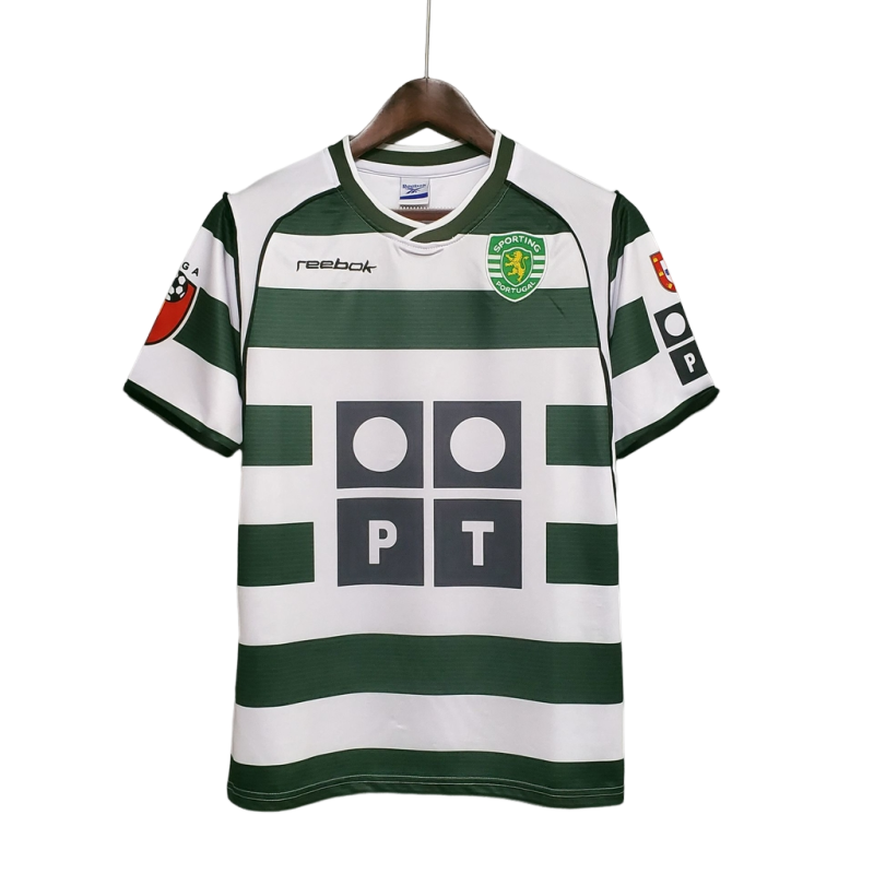 Camisa Retrô Sporting Portugal Home Reebok 2002/03 Masculino Verde e Branco