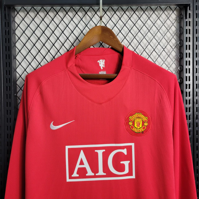 Camisa Retrô Manchester United Manga Longa Nike 2007/08 Masculino Vermelha