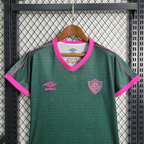 Camisa Fluminense III 23/24 Umbro Torcedor Feminina Verde e Rosa