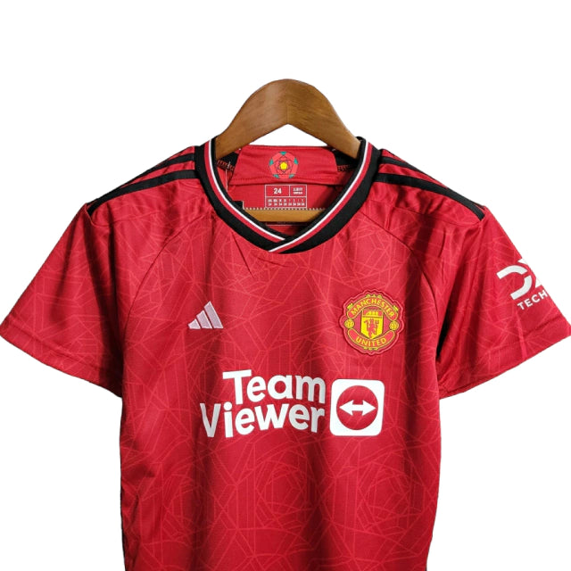 Kit Infantil Manchester United Home 23/24 - Adidas - Vermelho