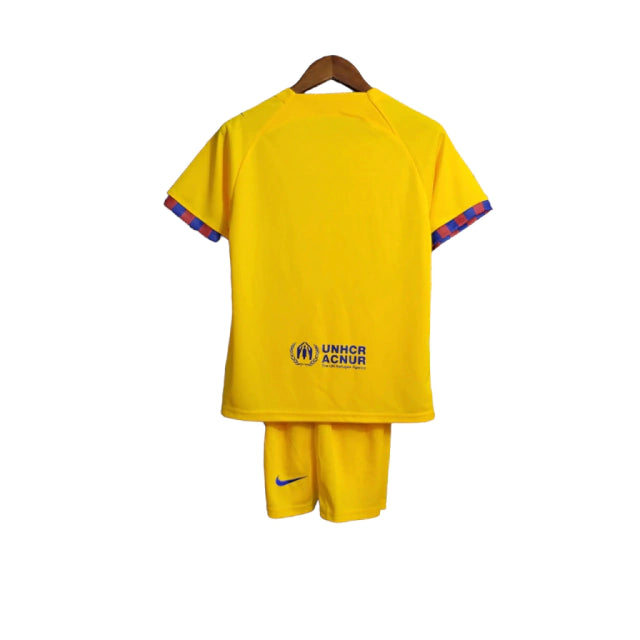 Kit Infantil Barcelona 4 Camisa e Short 2023/2024 - Amarelo