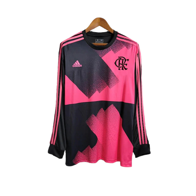 Camisa Flamengo 23/24 - Manga Longa - Torcedor Adidas Masculina - Preto e Rosa