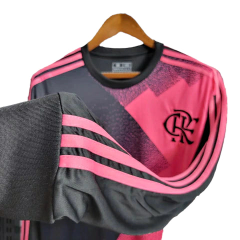 Camisa Flamengo 23/24 - Manga Longa - Torcedor Adidas Masculina - Preto e Rosa