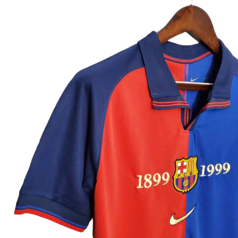 Camisa Retrô Barcelona 100 Anos Nike 1899/99 Azul e Grená